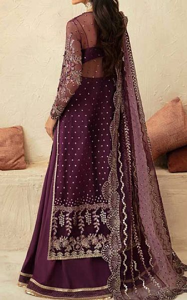 Akbar Aslam Egg Plant Organza Suit | Pakistani Embroidered Chiffon Dresses USA- Image 2