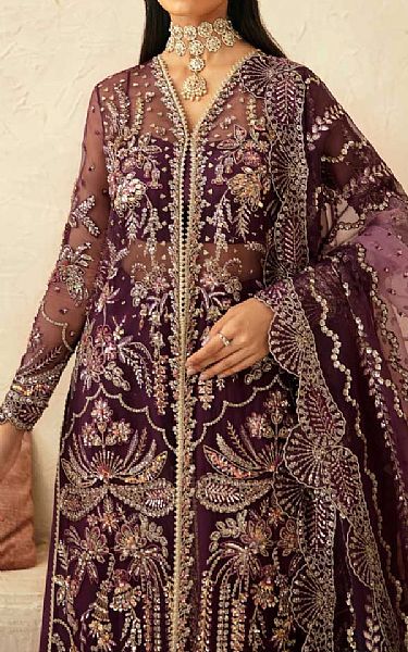 Akbar Aslam Egg Plant Organza Suit | Pakistani Embroidered Chiffon Dresses USA- Image 3