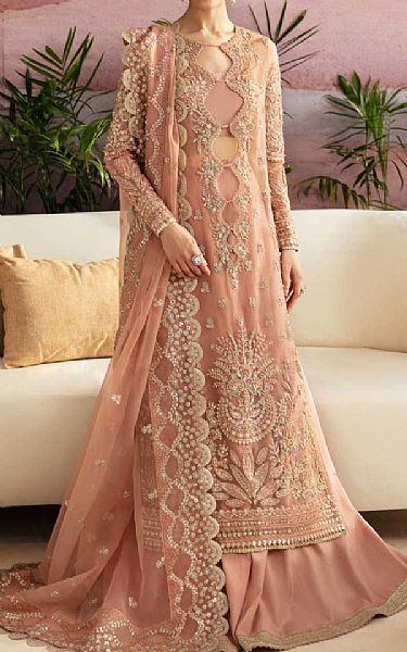 Akbar Aslam Pink Organza Suit | Pakistani Embroidered Chiffon Dresses USA- Image 1
