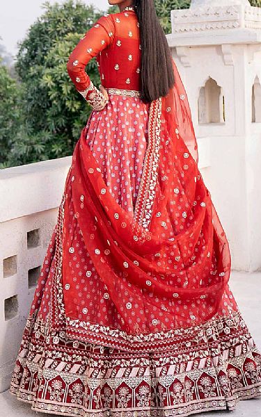Akbar Aslam Red Silk Suit | Pakistani Embroidered Chiffon Dresses- Image 2