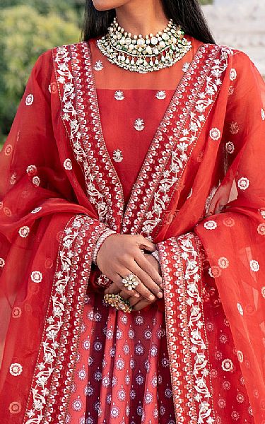 Akbar Aslam Red Silk Suit | Pakistani Embroidered Chiffon Dresses- Image 3