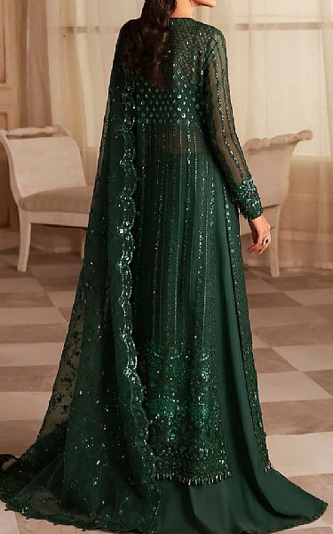 Akbar Aslam Bottle Green Organza Suit | Pakistani Embroidered Chiffon Dresses USA- Image 2