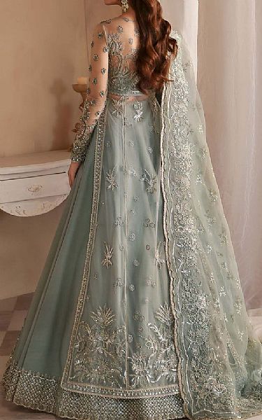 Akbar Aslam Sage Green Net Suit | Pakistani Embroidered Chiffon Dresses USA- Image 2
