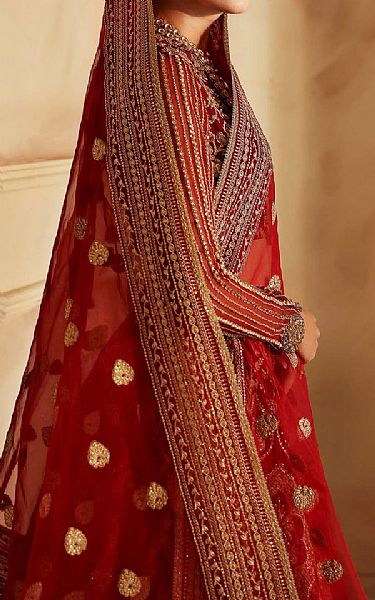 Akbar Aslam Scarlet Organza Suit | Pakistani Embroidered Chiffon Dresses USA- Image 3