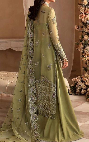Akbar Aslam Olive Green Organza Suit | Pakistani Embroidered Chiffon Dresses USA- Image 2