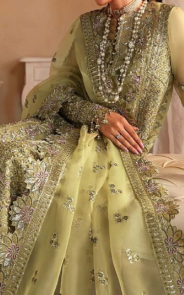Akbar Aslam Olive Green Organza Suit | Pakistani Embroidered Chiffon Dresses USA- Image 3