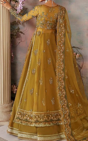 Akbar Aslam Satin Sheen Gold Organza Suit | Pakistani Embroidered Chiffon Dresses USA- Image 2