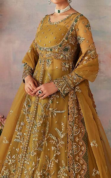 Akbar Aslam Satin Sheen Gold Organza Suit | Pakistani Embroidered Chiffon Dresses USA- Image 3
