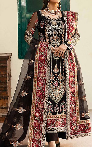 Akbar Aslam Black Organza Suit | Pakistani Embroidered Chiffon Dresses- Image 1