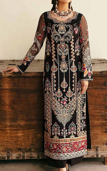 Akbar Aslam Black Organza Suit | Pakistani Embroidered Chiffon Dresses- Image 2