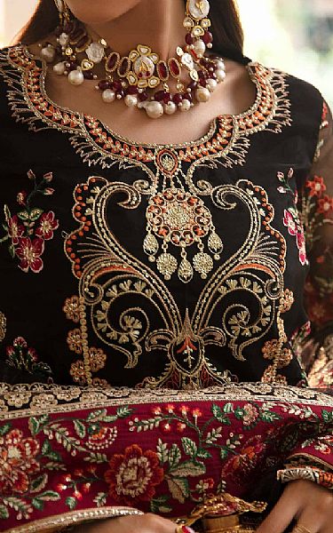 Akbar Aslam Black Organza Suit | Pakistani Embroidered Chiffon Dresses- Image 3