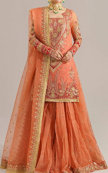 Akbar Aslam Sunrise Orange Organza Suit | Pakistani Embroidered Chiffon Dresses USA- Image 1