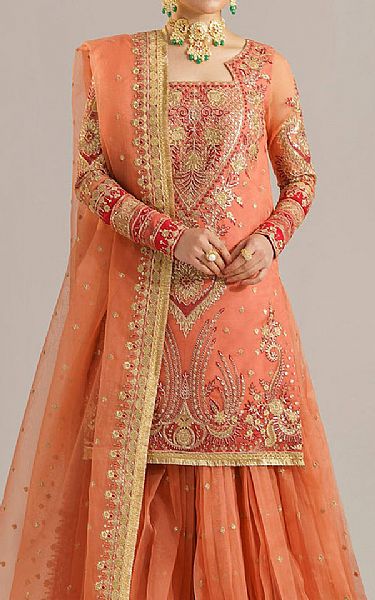 Akbar Aslam Sunrise Orange Organza Suit | Pakistani Embroidered Chiffon Dresses USA- Image 2
