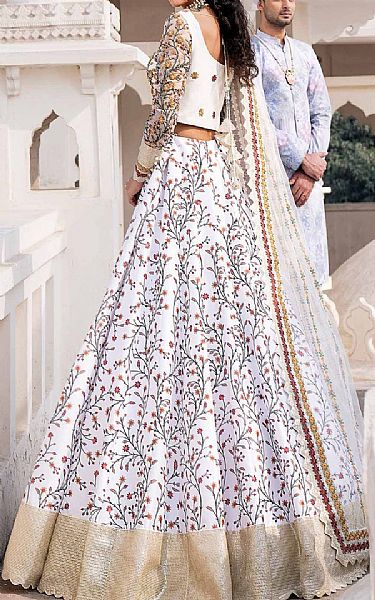 Akbar Aslam White Silk Suit | Pakistani Embroidered Chiffon Dresses- Image 2