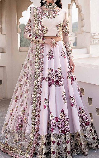Akbar Aslam Ivory/Pink Silk Suit | Pakistani Embroidered Chiffon Dresses- Image 1
