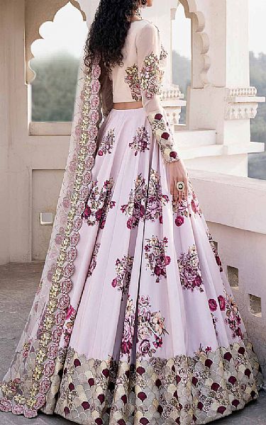 Akbar Aslam Ivory/Pink Silk Suit | Pakistani Embroidered Chiffon Dresses- Image 2