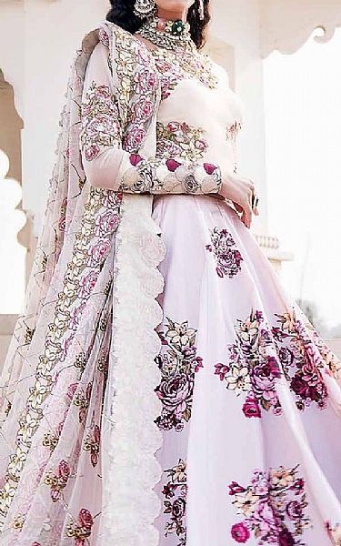 Akbar Aslam Ivory/Pink Silk Suit | Pakistani Embroidered Chiffon Dresses- Image 3