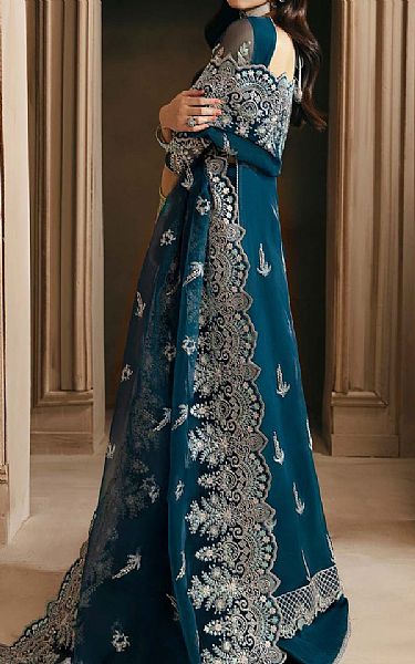 Akbar Aslam Prussian Blue Organza Suit | Pakistani Embroidered Chiffon Dresses USA- Image 2