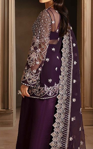 Akbar Aslam Egg Plant Organza Suit | Pakistani Embroidered Chiffon Dresses USA- Image 2
