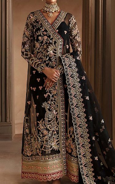 Akbar Aslam Black Organza Suit | Pakistani Embroidered Chiffon Dresses USA- Image 1