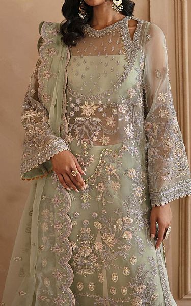 Akbar Aslam Light Green Organza Suit | Pakistani Embroidered Chiffon Dresses USA- Image 3