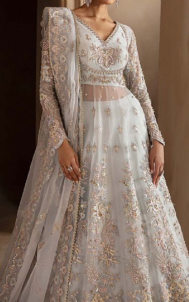 Akbar Aslam Light Blue Organza Suit | Pakistani Embroidered Chiffon Dresses USA- Image 2