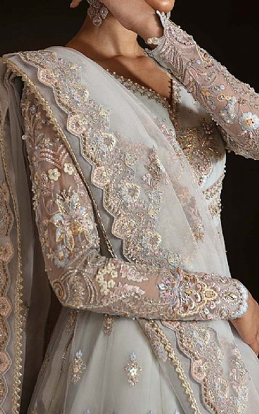 Akbar Aslam Light Blue Organza Suit | Pakistani Embroidered Chiffon Dresses USA- Image 3