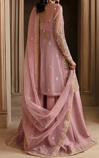 Akbar Aslam Faded Pink Organza Suit | Pakistani Embroidered Chiffon Dresses USA- Image 2