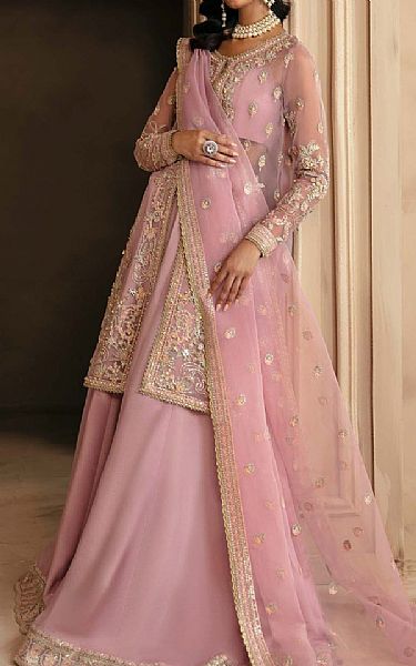 Akbar Aslam Faded Pink Organza Suit | Pakistani Embroidered Chiffon Dresses USA- Image 3