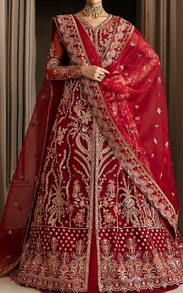 Akbar Aslam Red Organza Suit | Pakistani Embroidered Chiffon Dresses USA- Image 1