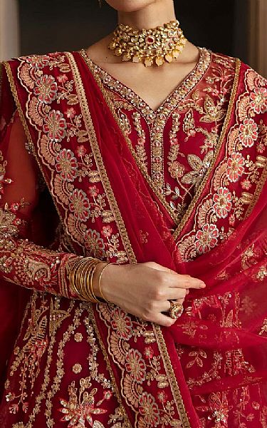 Akbar Aslam Red Organza Suit | Pakistani Embroidered Chiffon Dresses USA- Image 3