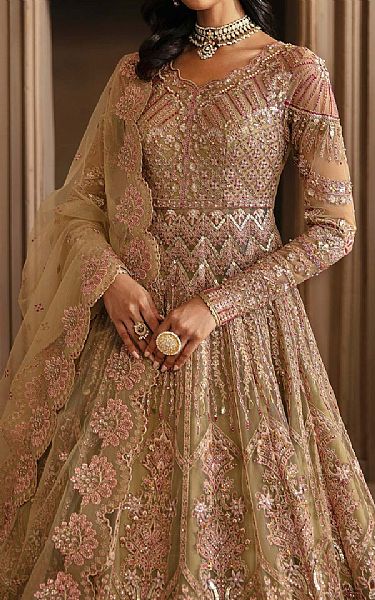 Akbar Aslam Pistachio/Pink Net Suit | Pakistani Embroidered Chiffon Dresses USA- Image 3