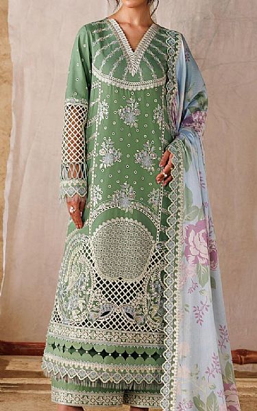Akbar Aslam Green/White Lawn Suit | Pakistani Lawn Dress in USA- Image 1