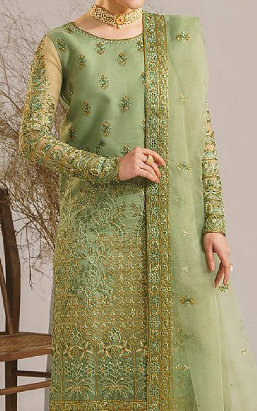 Akbar Aslam Pistachio Green Organza Suit | Pakistani Embroidered Chiffon Dresses USA- Image 2