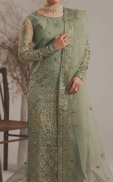 Akbar Aslam Pistachio Green Organza Suit | Pakistani Embroidered Chiffon Dresses USA- Image 3