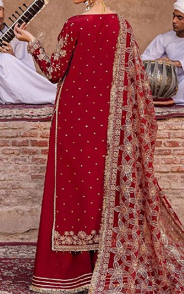 Akbar Aslam Scarlet Silk Suit | Pakistani Embroidered Chiffon Dresses USA- Image 2