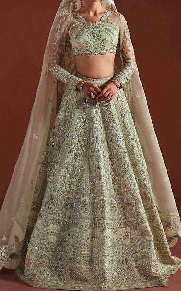 Akbar Aslam Pistachio Green Organza Suit | Pakistani Embroidered Chiffon Dresses USA- Image 1