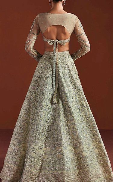 Akbar Aslam Pistachio Green Organza Suit | Pakistani Embroidered Chiffon Dresses USA- Image 2