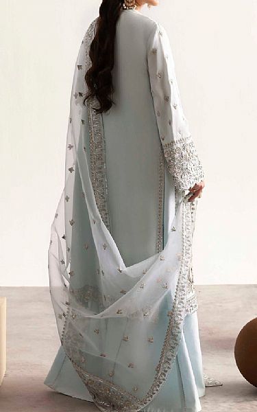 Akbar Aslam Baby Blue Silk Suit | Pakistani Embroidered Chiffon Dresses USA- Image 2