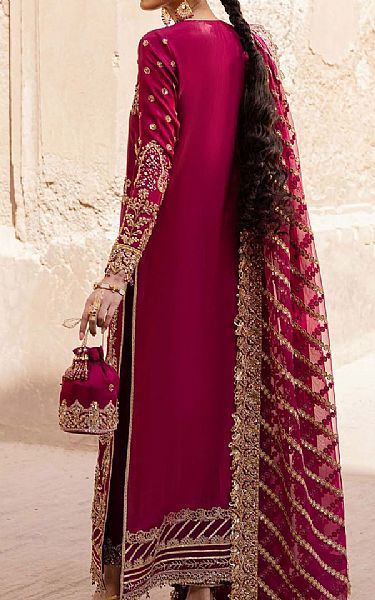 Akbar Aslam Magenta Silk Suit | Pakistani Embroidered Chiffon Dresses USA- Image 2