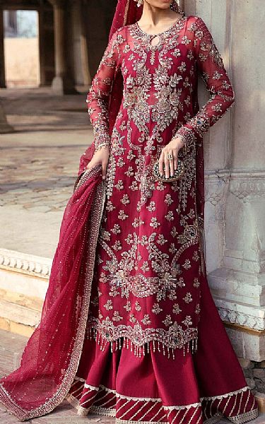 Akbar Aslam Hot Pink Organza Suit | Pakistani Embroidered Chiffon Dresses USA- Image 1
