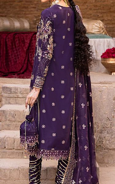 Akbar Aslam Indigo Silk Suit | Pakistani Embroidered Chiffon Dresses USA- Image 2