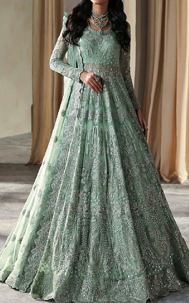 Akbar Aslam Sea Green Chiffon Suit | Pakistani Embroidered Chiffon Dresses USA- Image 1