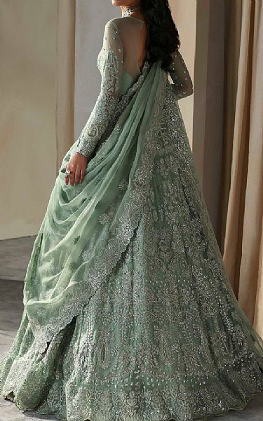 Akbar Aslam Sea Green Chiffon Suit | Pakistani Embroidered Chiffon Dresses USA- Image 2