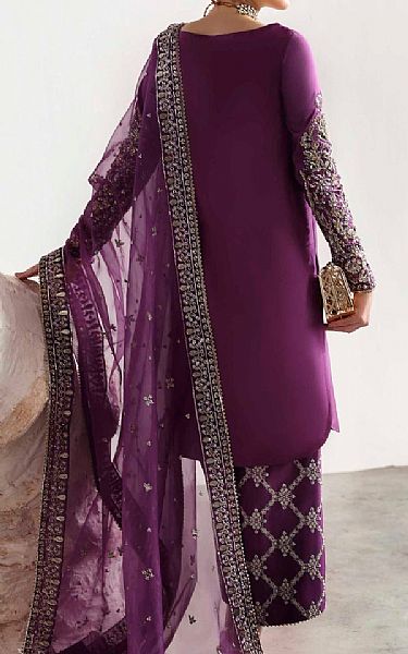 Akbar Aslam Plum Silk Suit | Pakistani Embroidered Chiffon Dresses USA- Image 2
