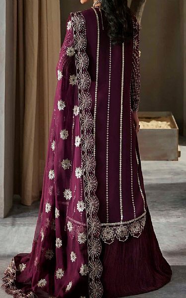 Akbar Aslam Wine Berry Chiffon Suit | Pakistani Embroidered Chiffon Dresses USA- Image 2