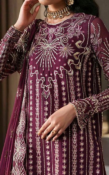 Akbar Aslam Wine Berry Chiffon Suit | Pakistani Embroidered Chiffon Dresses USA- Image 3