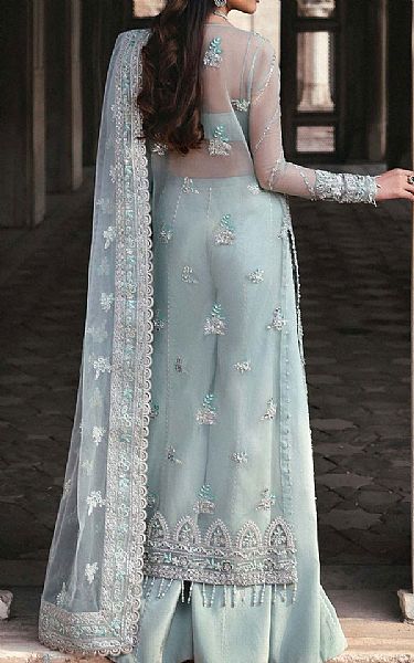 Akbar Aslam Cadet Blue Organza Suit | Pakistani Embroidered Chiffon Dresses USA- Image 2
