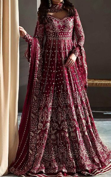 Akbar Aslam Maroon Chiffon Suit | Pakistani Embroidered Chiffon Dresses USA- Image 1