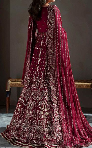 Akbar Aslam Maroon Chiffon Suit | Pakistani Embroidered Chiffon Dresses USA- Image 2